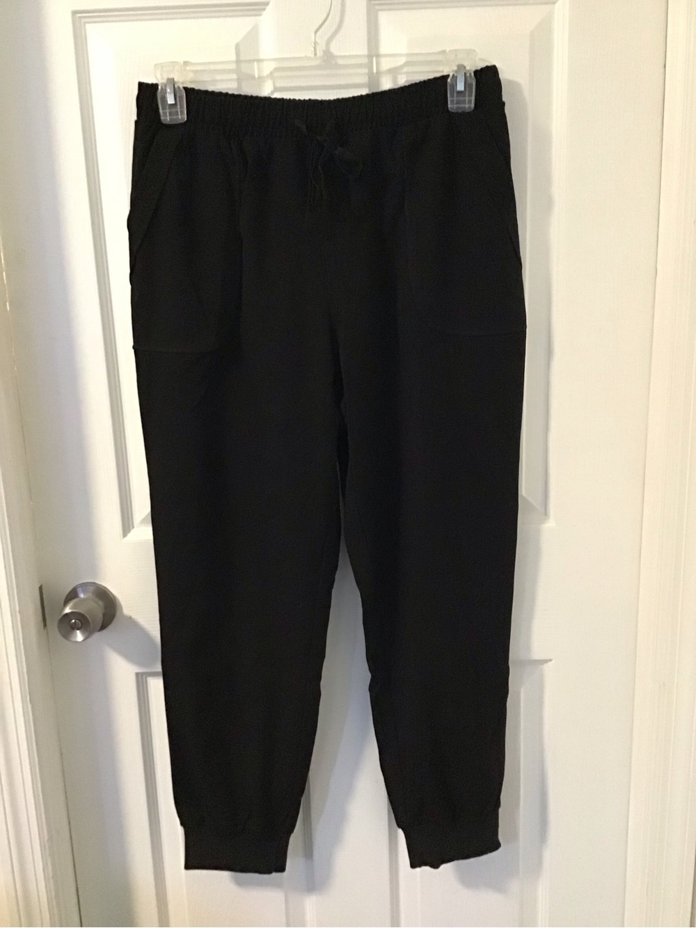 Women's Black Elastic-Waist Jogger Pants with Drawstring